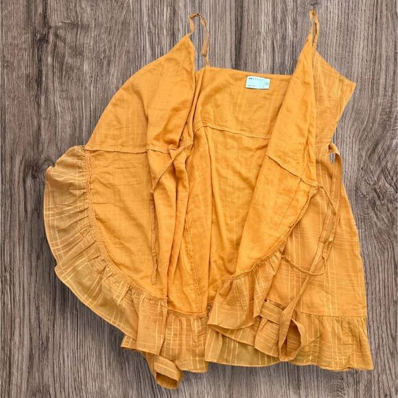 ASOS Mustard Yellow Wrap Dress with Ruffle Hem Size 14 - Picture 6 of 9